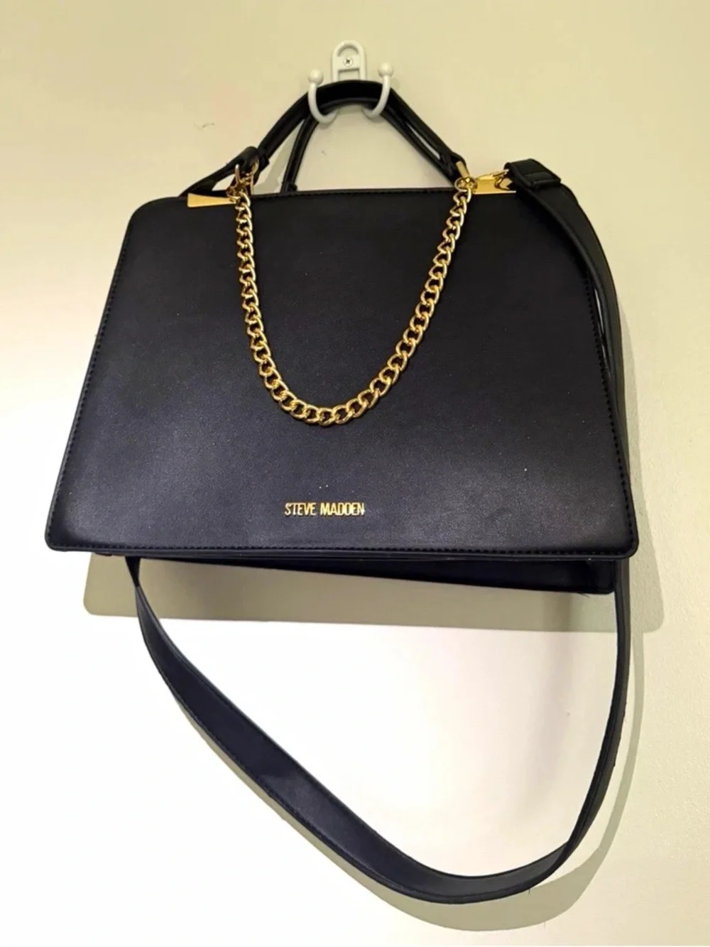 Steve Madden Black Satchel with Gold Chain